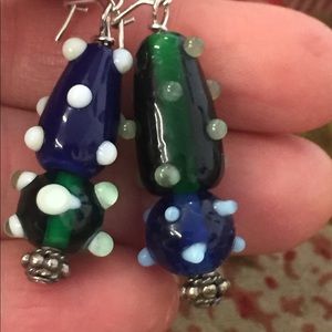 Vintage Blue Green Glass Funky Earrings